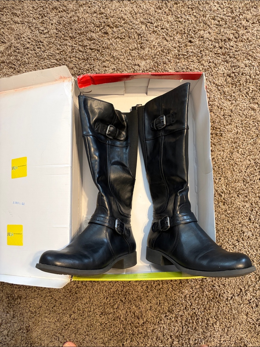 Classic Black Mid-Calf Buckle Heeled Boots